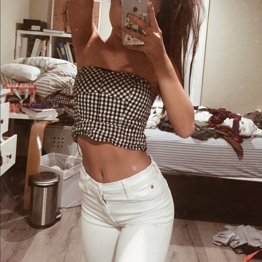 Gingham corset style tube top